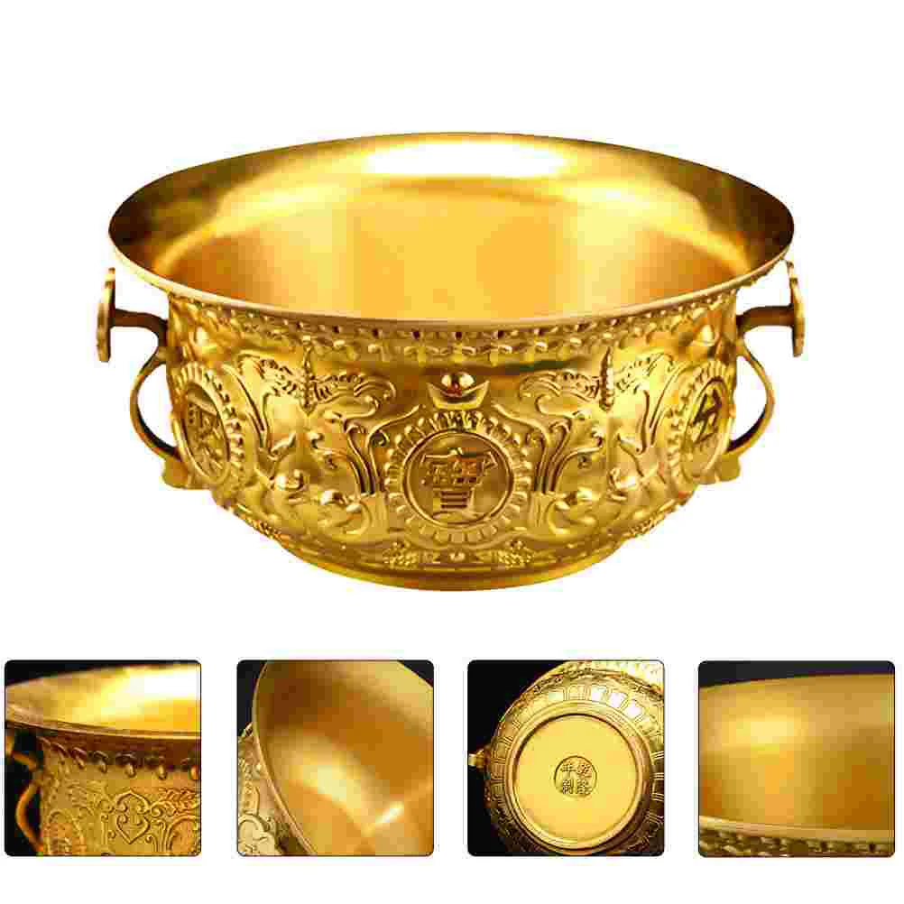 

Bowltreasure Offering Brass Basin Copper Golden Decoration Chinese Moneybuddhist Gold Decorative Desktop Metal Cornucopia