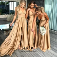 sexy backless long bridesmaids gown victoria side slit spaghetti straps prom party gowns custom vestidos de fiesta