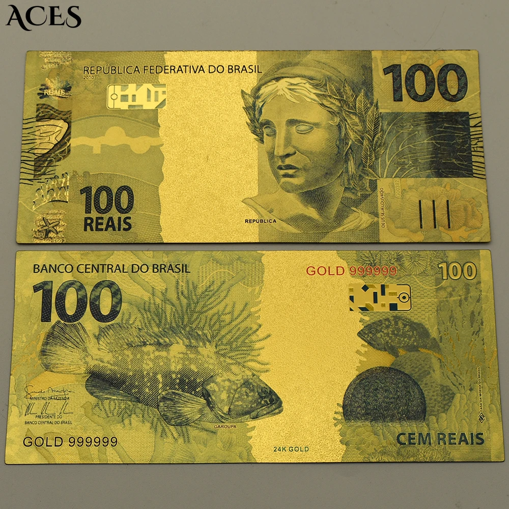 

BRL Gold Banknotes Paper Money 2 5 10 20 50 100 Reals Brazil Coenyerfiet Money Art Worth Collecting Home Decor Souvenir Gift