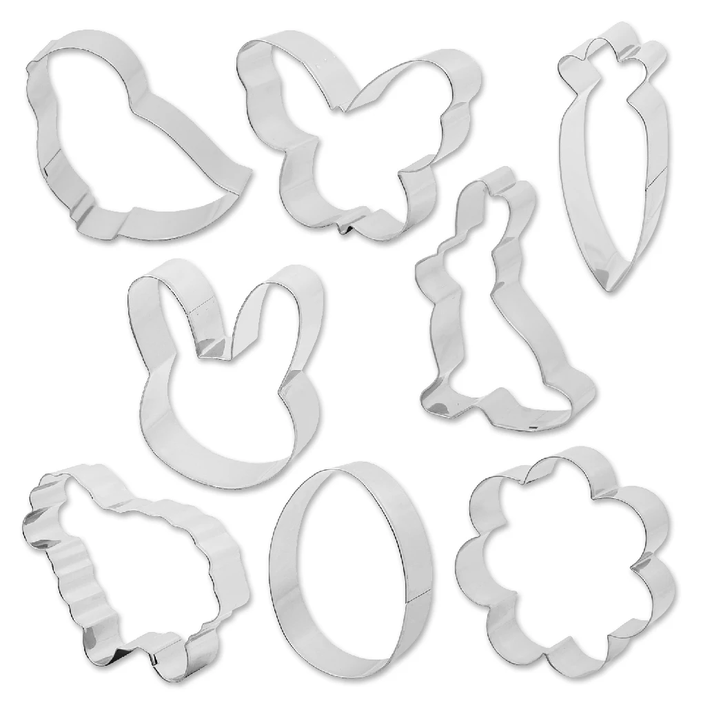 

Cookie Cutters Stamper 8 pieces Biscuit Shape Stainless DIY Multi Eggs Baking for Easter St.Patrick's Day set