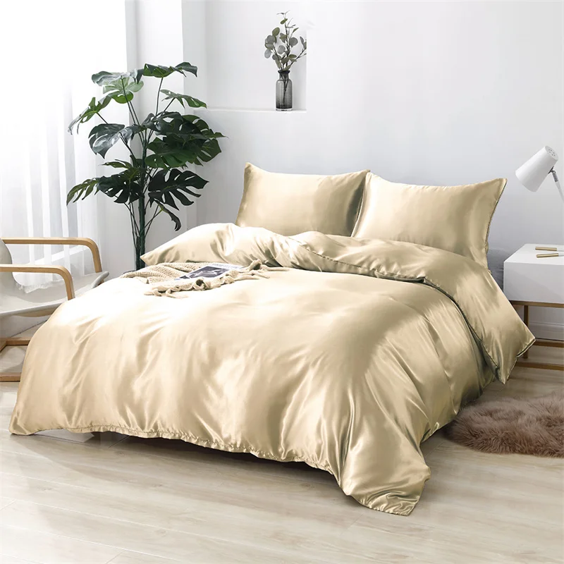 

Luxury Emulation Silk Gold Duvet Cover Set Twin Queen King Size Bedding Set Satin Soft Smooth American Style Bedding Sets Solid