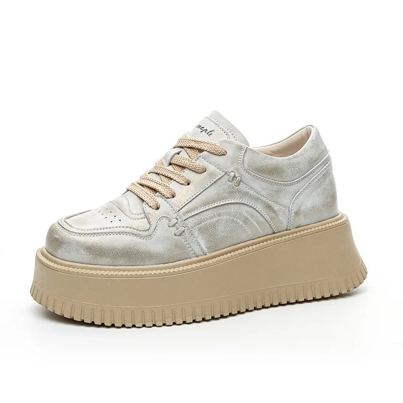 Роскошные модные женские кроссовки CLAIAMI на толстой подошве кожаная обувь со