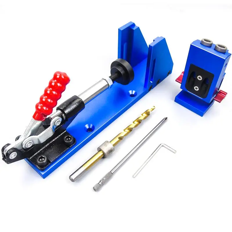 9.5mm Woodworking Oblique Hole Locator Mini Pocket Hole Jig Kit Drill Bit Set Puncher Locator Degree Angle Drill Guide Set