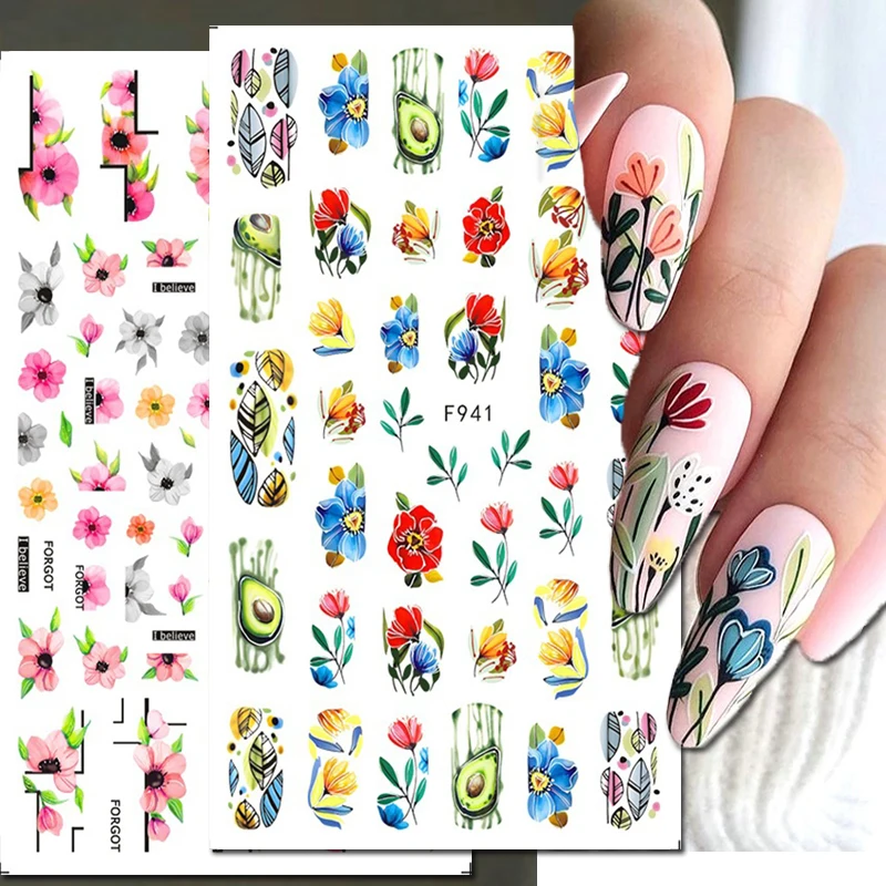 

Nail Art Stickers Full Tips Geometric Lines Kiwi Fruits Flowers Leafs Back Glue Nail Stickers Decoration For Nail Tips Beauty
