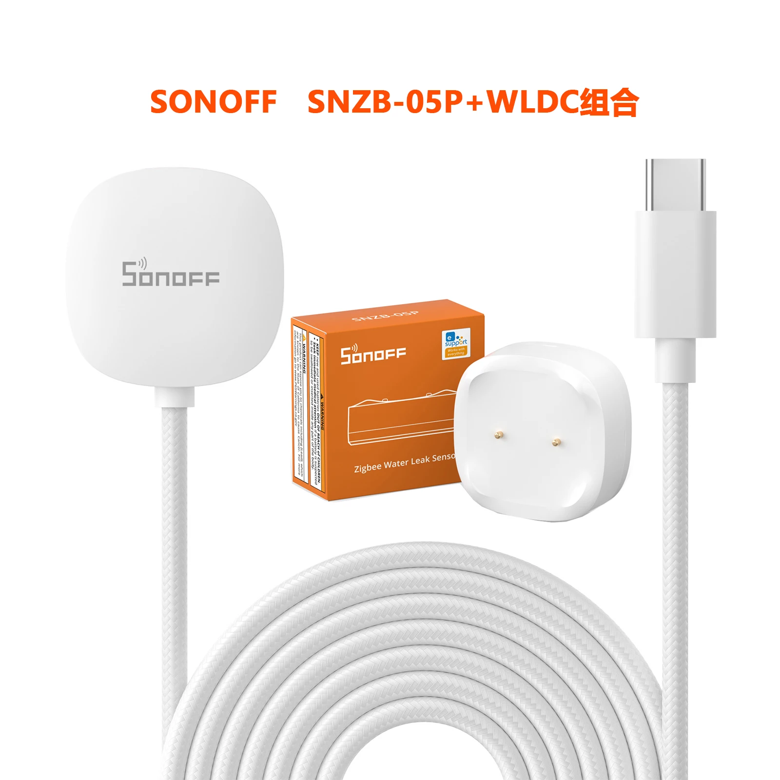 

SONOFF SNZB-05P Zigbee 3.0 Датчик утечки воды Датчик домашней безопасности Обнаружение утечки воды в реальном времени WLDC Удлиненный кабель eWelink APP