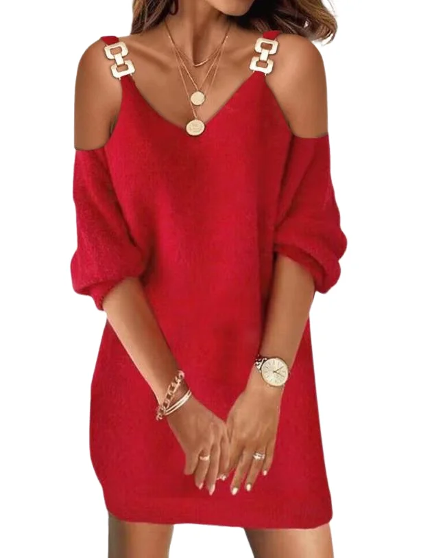

Dresses for Women 2023 Summer New Casual Fashion Solid Color Sexy Cold Shoulder Fuzzy Casual Dress Elegant Commuting