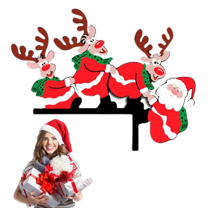 

Christmas Door Corner Sign Indoor Wall Wooden Switch Decal Creative Door Corner Decor Desktop Window Frame Shelf Edge Ornaments