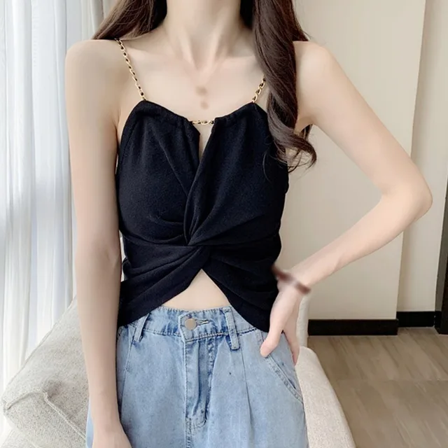 Girls Sexy Tops Vest High Waist Summer Korean Style Metal Chain Kink Design  All-Match inside Wear Sexy Short Style Halter Neck - купить по выгодной  цене | AliExpress