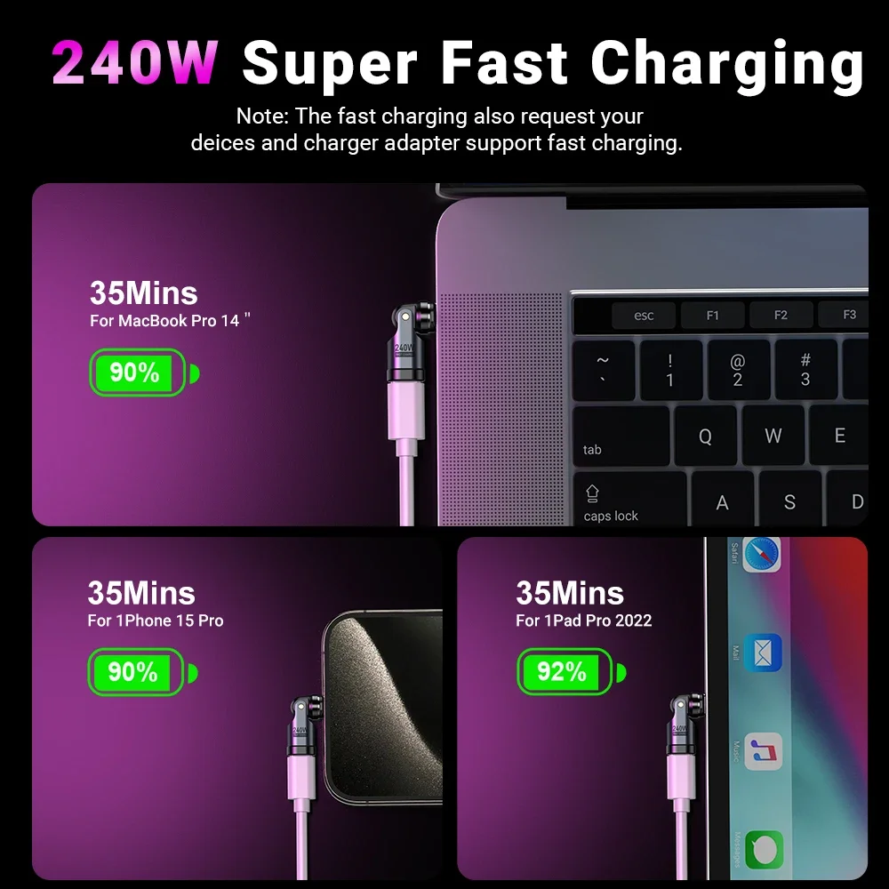 Фото Магнитный адаптер USB C AUFU, 2 шт., 240 Вт, 9-контактный USB-кабель типа C для быстрой зарядки, конвертер USB C для Samsung, iPhone, Ipad, Macbook №2