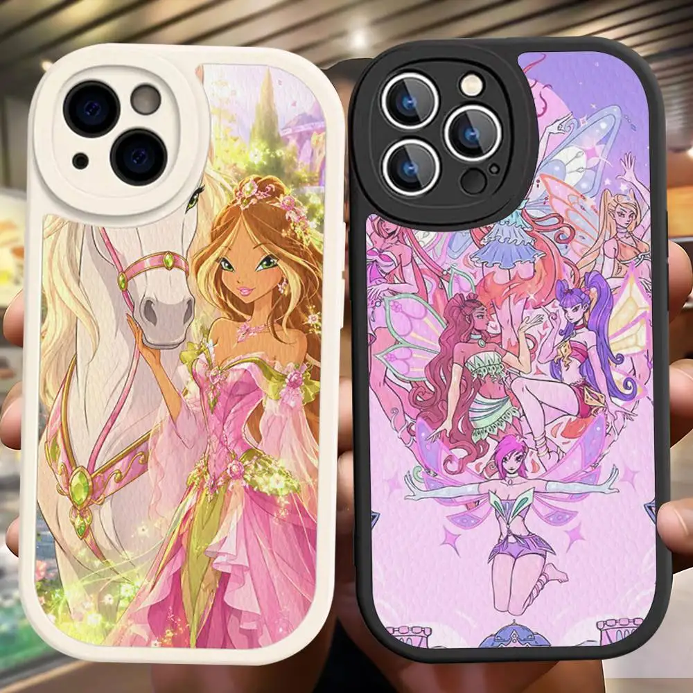 Фото Кожаный чехол для телефона Girl-W-Winx Catoon Clubs для iPhone 15 14 13 Pro Max 12 11 16 Plus №4