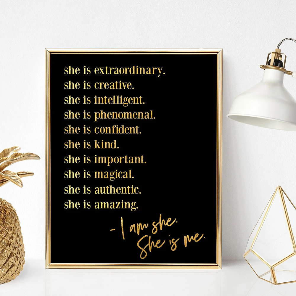 

Excellence Golden Quotes Canvas Poster Wall Art Print African Woman Painting Decorative Picture for Home Living Room Decor