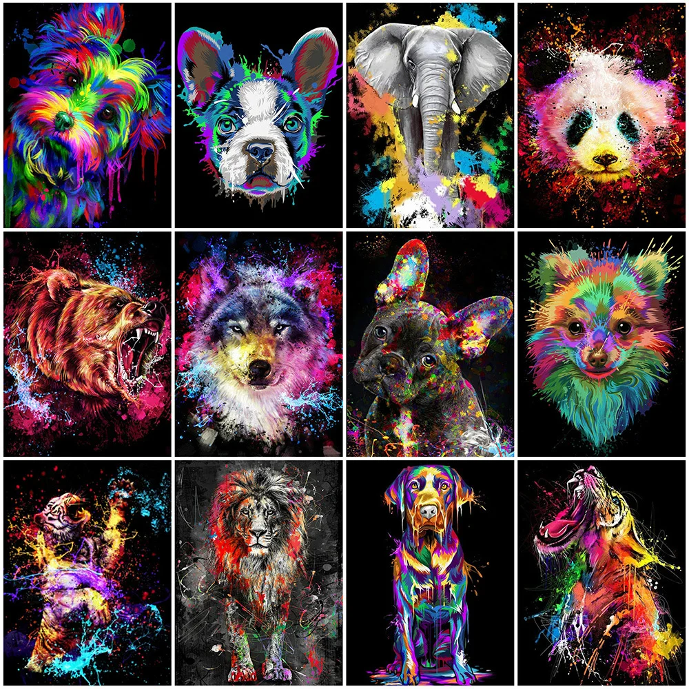 

MomoArt Dog Diamond Mosaic Lion Colourful Painting Tiger Wolf Embroidery Elephant Animal Cross Stitch Kits Wall Decor