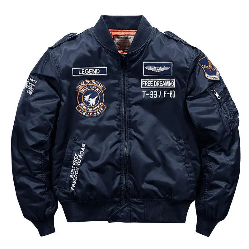 

Куртка-бомбер мужская в стиле хип-хоп, толстая мотоциклетная куртка-Авиатор, пилот, бейсбол, темно-синий белый цвет, Ma-1