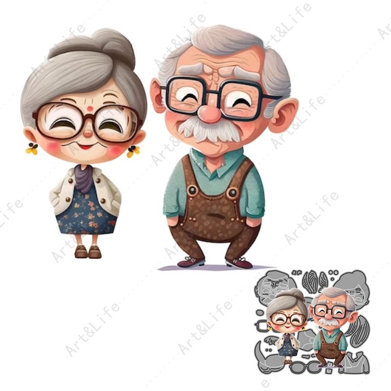 

2-in-1 Grandpa And Grandma 2023 New Metal Cutting Dies Stencils For Scrapbooking DIY Cards Embossing Cut Die Decorative Craft