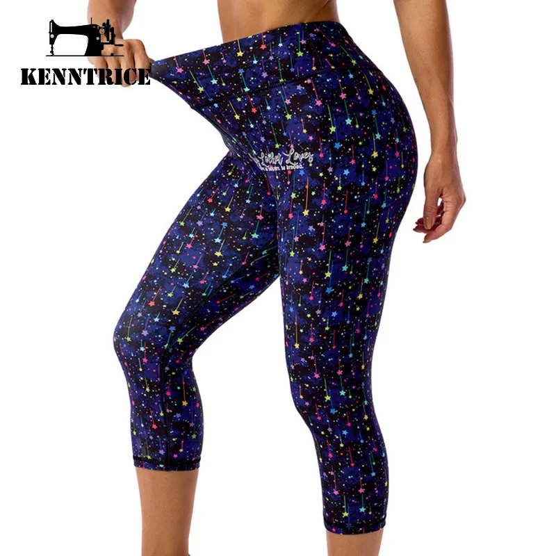 Kenntrice Workout Capri Leggings With Pocket Women's High Waist Printed Pants Women Tummy Control Capri Yoga Leggings Oversize