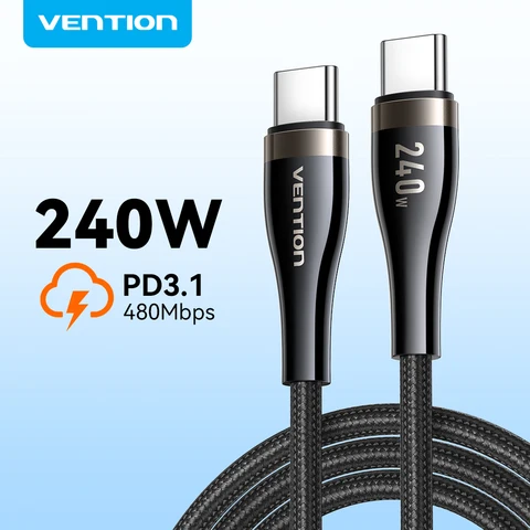 Кабель Vention 240 Вт USB C — Type C PD3.1 для быстрой зарядки для iPhone 17 15 16 Pro Macbook Samsung Ноутбук Supercharge Кабель USB Type C