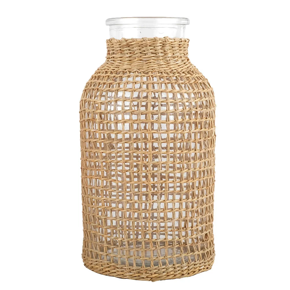 

Country Flower Vase Glass Vases Seagrass Floor Dried Flower Vases Desktop Decor Straw Glass Vase Round Seagrass Basket