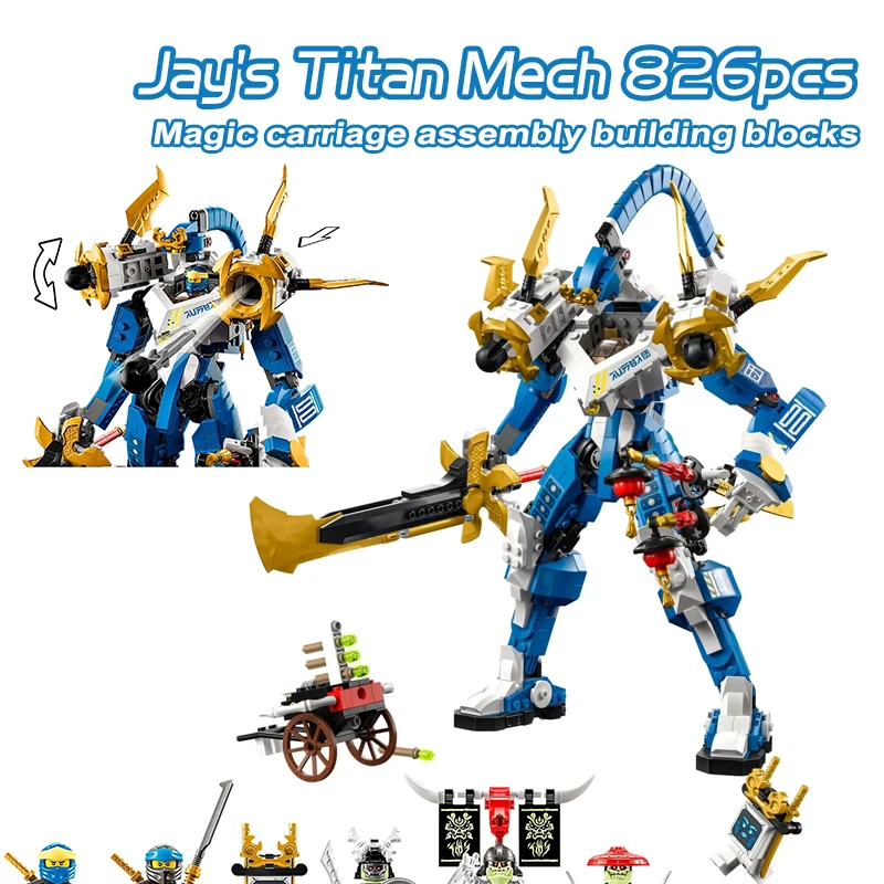 

2023 New Ninja Jay's Titan Mech Building Blocks Compatible 71785 Nya Samurai Figures Robot Bricks Toys For Boys Birthday Gifts