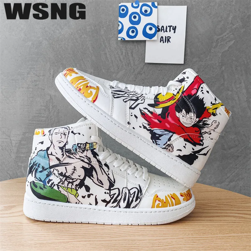 

WSNG2022 New Four Seasons Men's Shoes Graffiti High-top Sports Casual Junior High School Students Skate Shoes Women's Shoes36-44