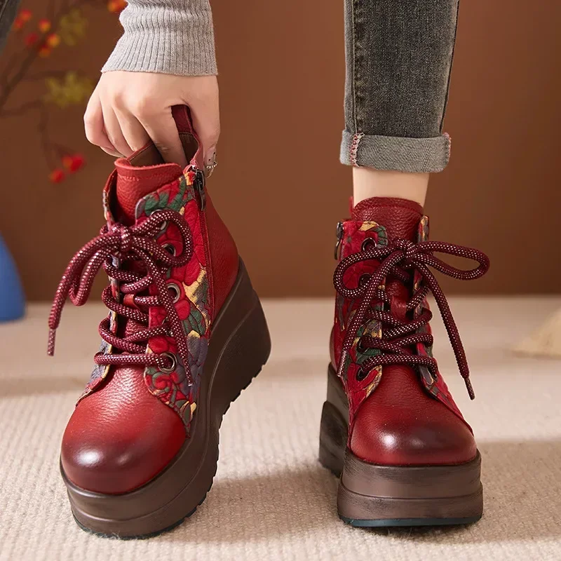 Высочайшее качество ботильоны на танкетке в национальном стиле 8 см женские