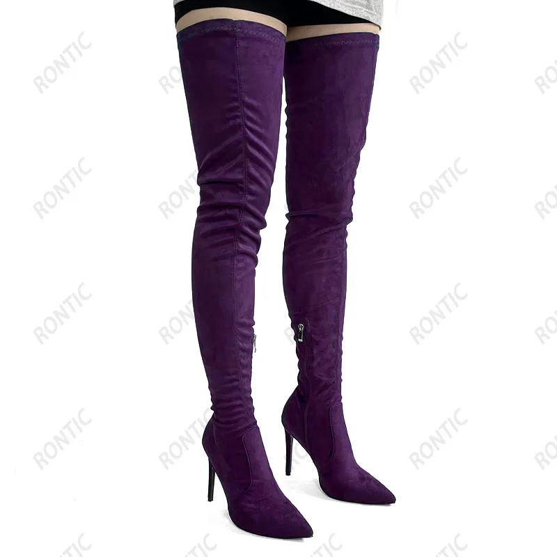 Женские длинные ботинки Rontic из искусственной замши с боковой молнией на шпильке