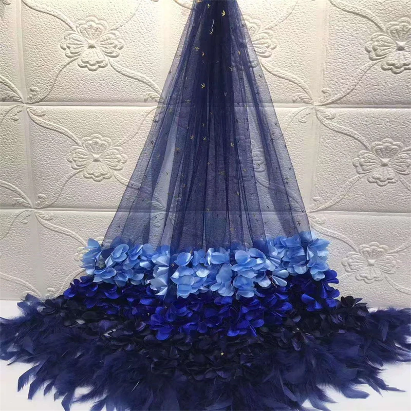 

2022 Latest African French 3D Lace Fabric High Quality Fluffy Feather Mesh Lace African Lace Fabric For Wedding Party Dress