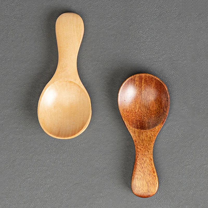 

2Pcs Small Little Wooden Spoon Scoop Short Handle Wood Salt Sugar Spice Tea Measure Scoop Mini Milk Powder Spoon Kitchen Gadgets