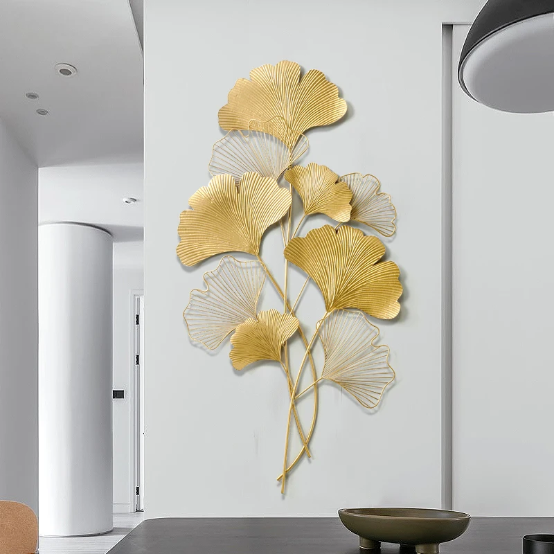 

Nordic Luxury Ginkgo Leaf Wall Decors Creative Home Living Room Iron Art Gold Three-dimensional Leaf Wall Hanging Painting
