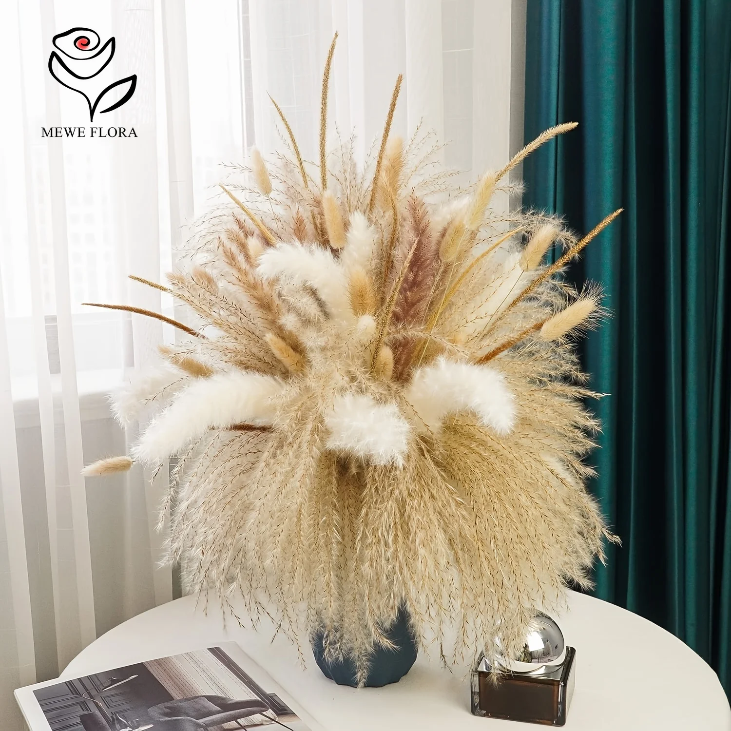 

100pcs Natural Dried Flowers Fluffy Pampas Bouquet Boho Home Decoration Artifical Flower Bunny Tail Grass Wedding Party Decor