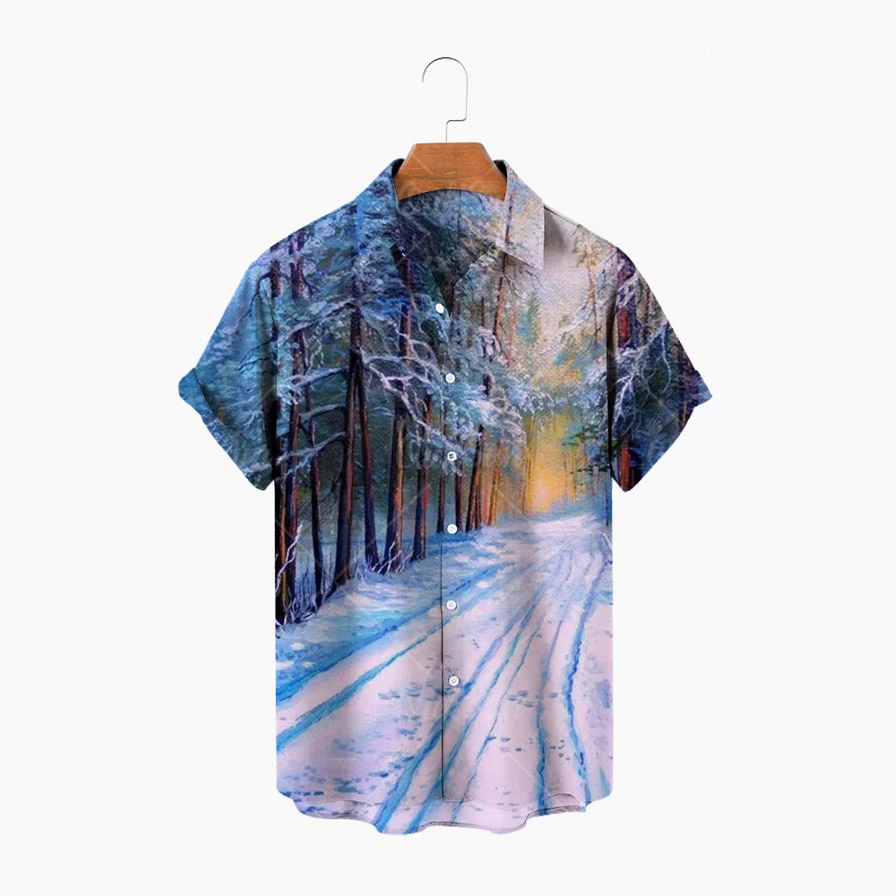 

Winter Forest 2022 Men's Hawaiian Shirt Fashion Summer Short Sleeve Harajuku Black Aloha Shirt Men's