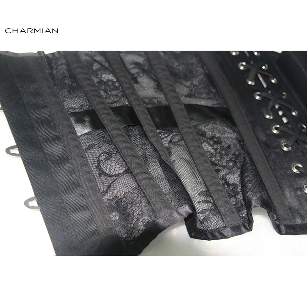 Charmian Retro Sexy Underbust Corset See-through Mesh and Lace Steel Boned Corsets and Bustiers Body Shaper Waist Trainer Waspie