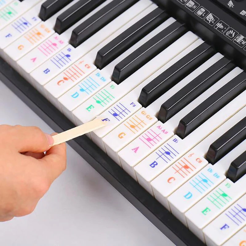 61 Key Colorful Transparent Piano Keyboard Stickers Electronic Keyboard Key Piano Stave Note Sticker Symbol for White Keys
