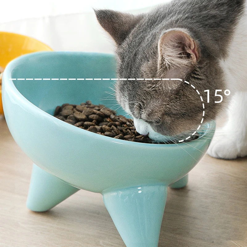 

Pet ceramic bowl high-footed slanted cat bowl anti-black chin cat food bowl cat drinking bowl anti-overturning dog bowl supplies