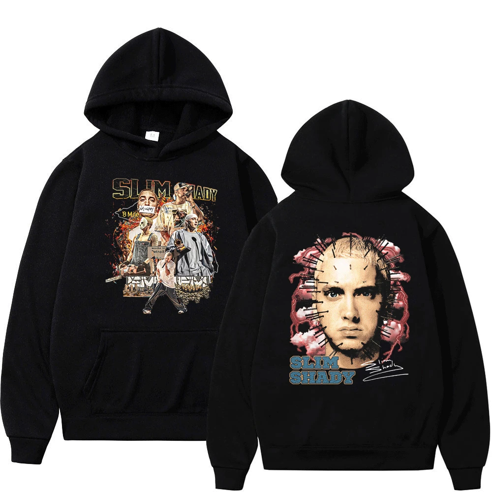 

Rapper Eminem Slim Shady Hoodie Vintage Punk Graphic Sweatshirt Men's Women Gothic Oversized Hip Hop Fleece Pullover Streetwear