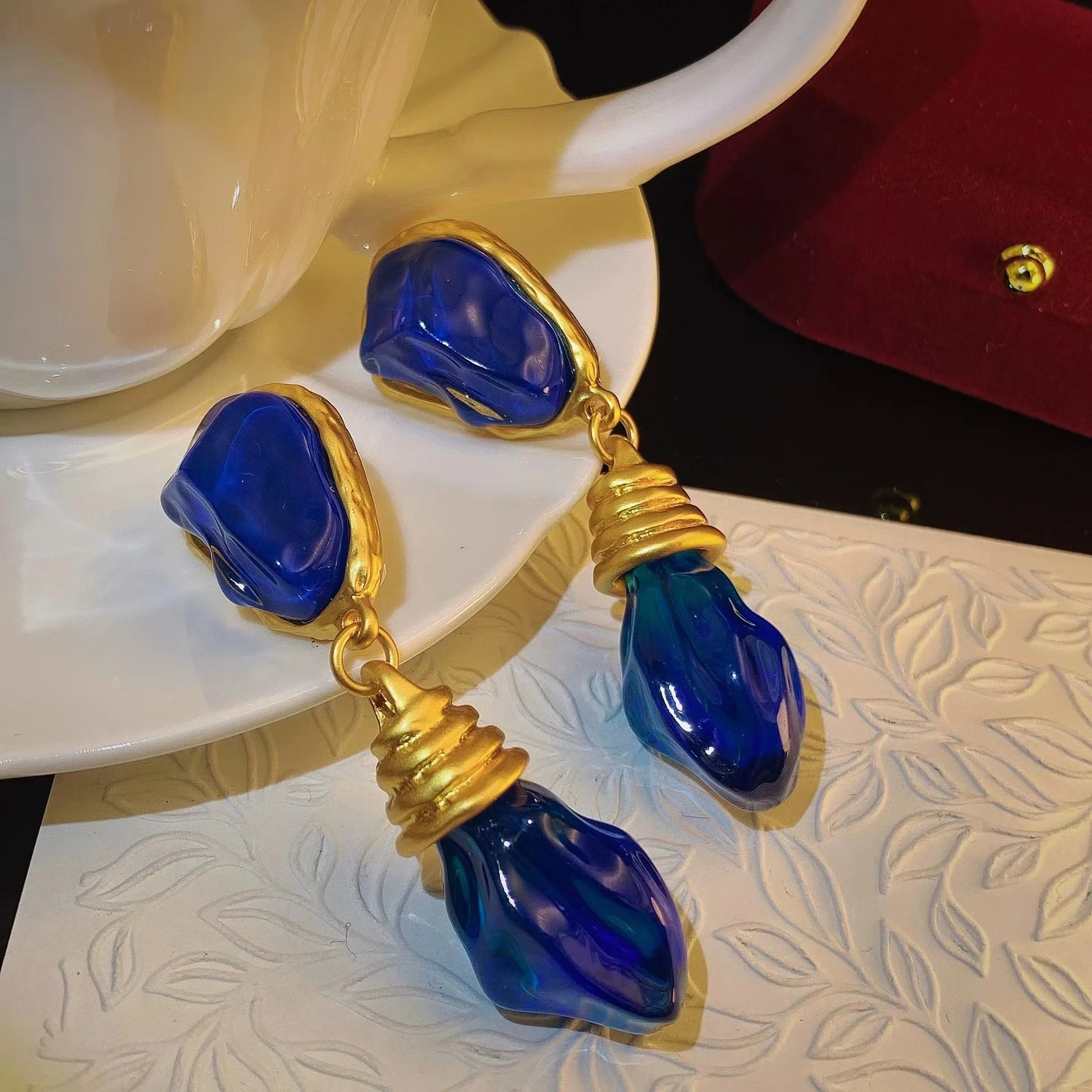 

Ретро западные антикварные синие антикварные серьги