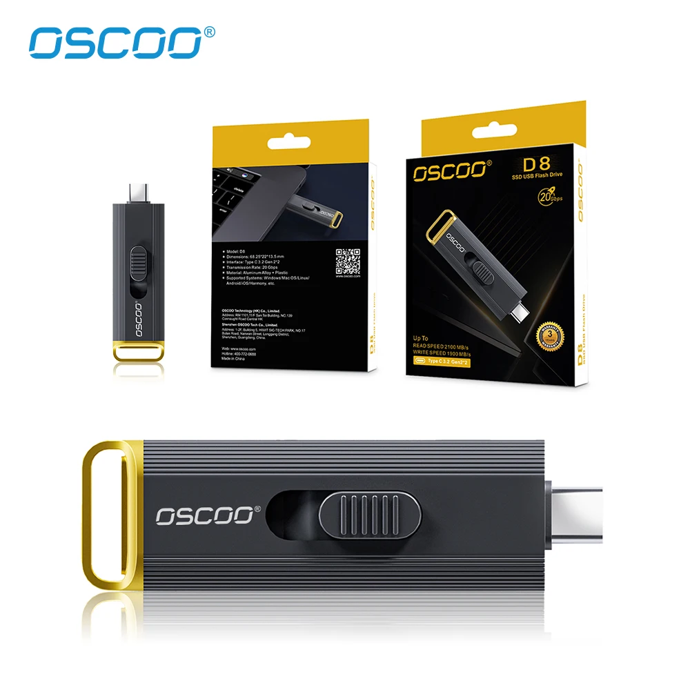 Фото OSCOO PSSD 1 ТБ SSD USB-накопитель 20 Гбит/с 3D TLC Nand Flash Type C 3.2 Gen2*2 Диск памяти Беспроводной портативный SSD USB-накопитель №5