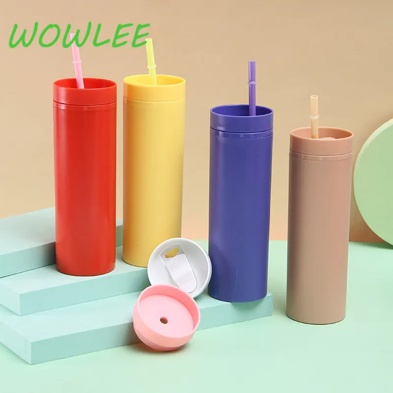 

Тонкие тумблеры с крышкой и соломинкой, матовые тумблеры, многоразовые пластиковые бутылки для холодных и горячих напитков с двойными стен...