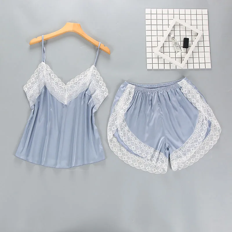 Women's Sleepwear 2 Pcs Silk Sling Sleeveless Polka Dots Top and Shorts Pajamas Set