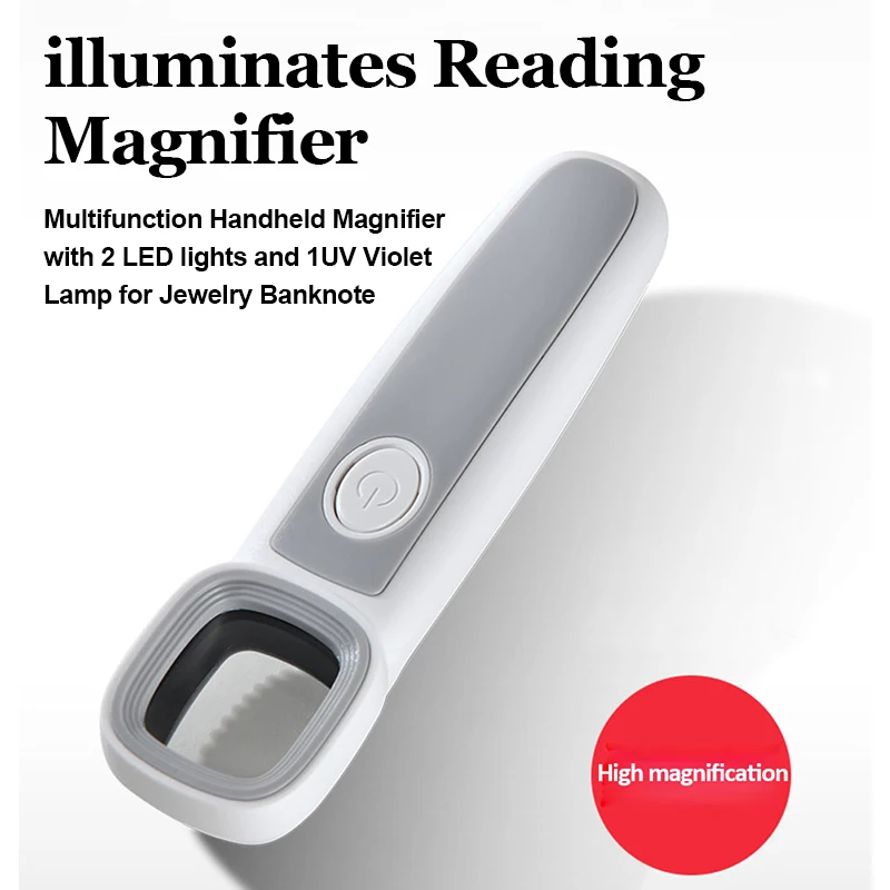 50x освещает лупа для чтения с 2 светодиодными лампами и фиолетовой лампой 1 УФ