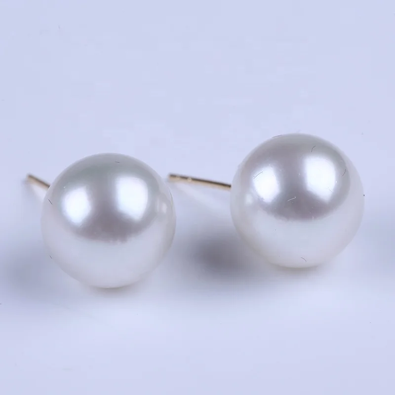 

Wholesale 11-12mm White South Sea Saltwater Round Pearl 18K Gold Stud Earrings For Women
