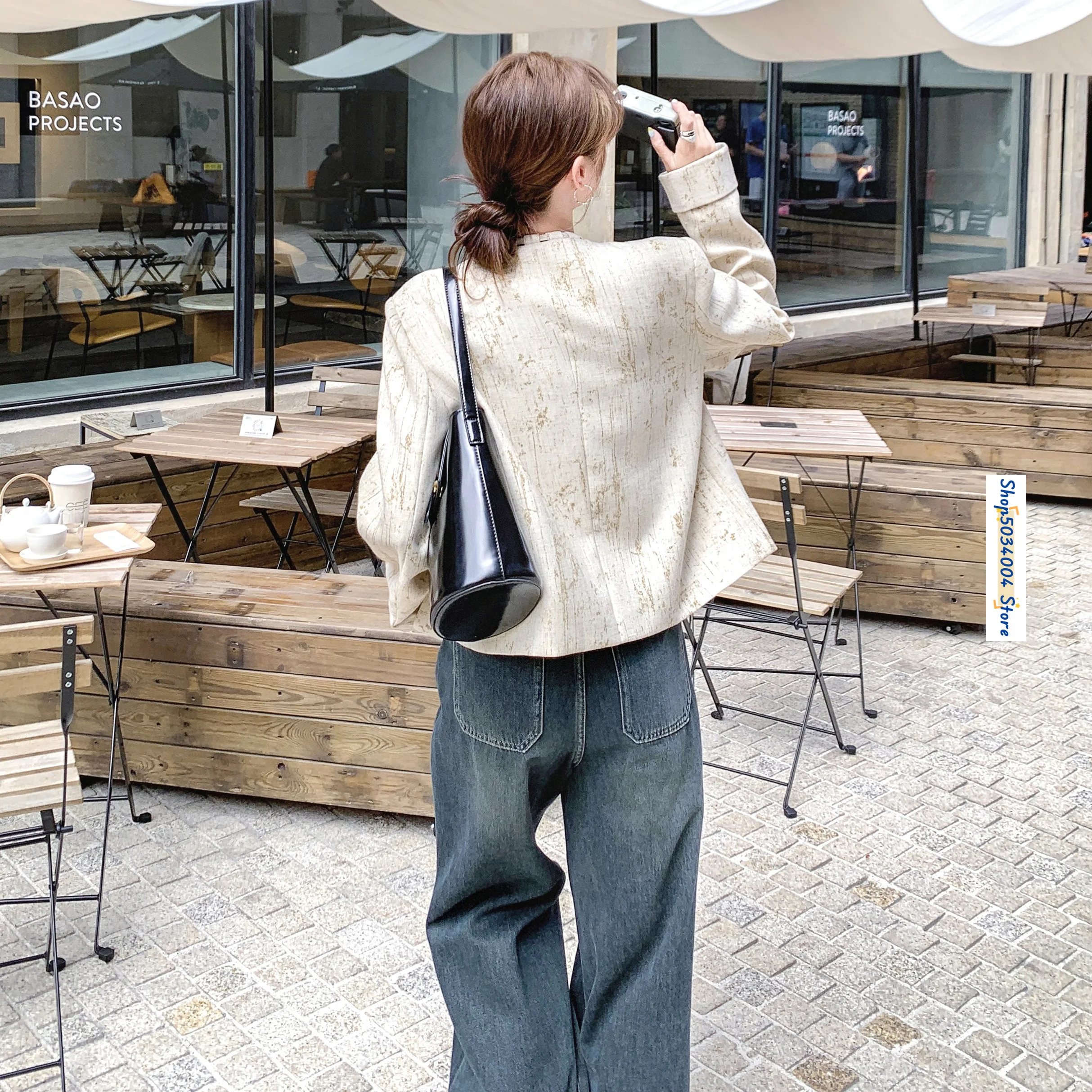 Женская короткая куртка с принтом элегантная шикарная двубортная Повседневная