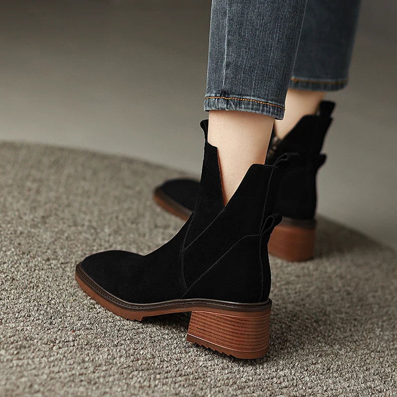 

2022 NEW Fall Shoes Chunky Heel women boots Square Toe Retro Modern Boots Concise Short Boots Women Winter Boots