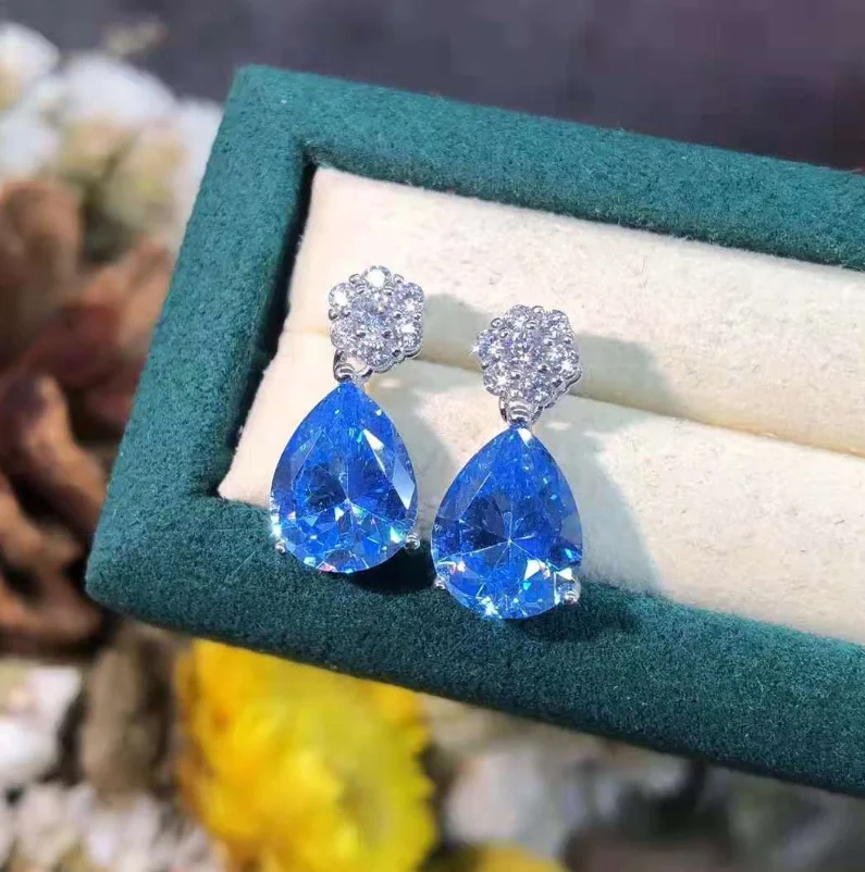 

ANGLANG Luxury Water Drop Cubic Zirconia Dangle Earrings Women Blue Simple Elegant Earrings Wedding Trendy Jewelry