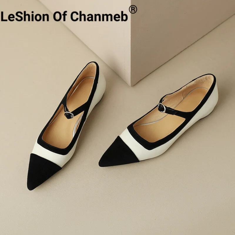 

LeShion Of Chanmeb Brand Sheep Suede Leather Mary Jane Flat Shoe Women Mix Color Buckle Single Footwear Daily Office Female 2023