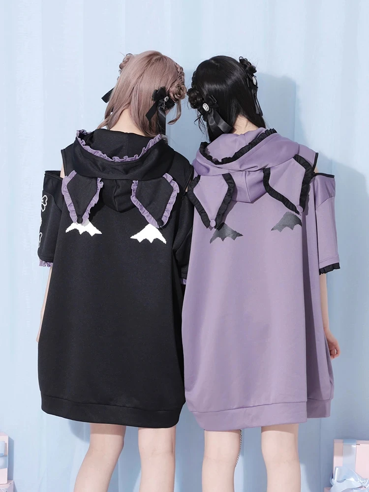 Женский пуловер с капюшоном Sanrio Kuromi футболка свободного покроя коротким рукавом