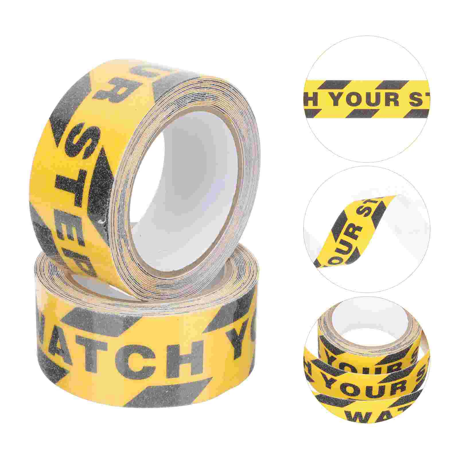 

2 Rolls Watch Your Step Floor Tapes Anti- Warning Sticker Traction Step Tape Adhesive Safety Stairs Warning Tapes ( Black+