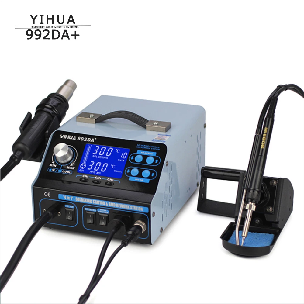 

Паяльная станция YIHUA 992DA + с тепловым пистолетом, цифровой ЖК-дисплей, триад, интеллектуальная пайка горячим воздухом для курения, устройство для сварки