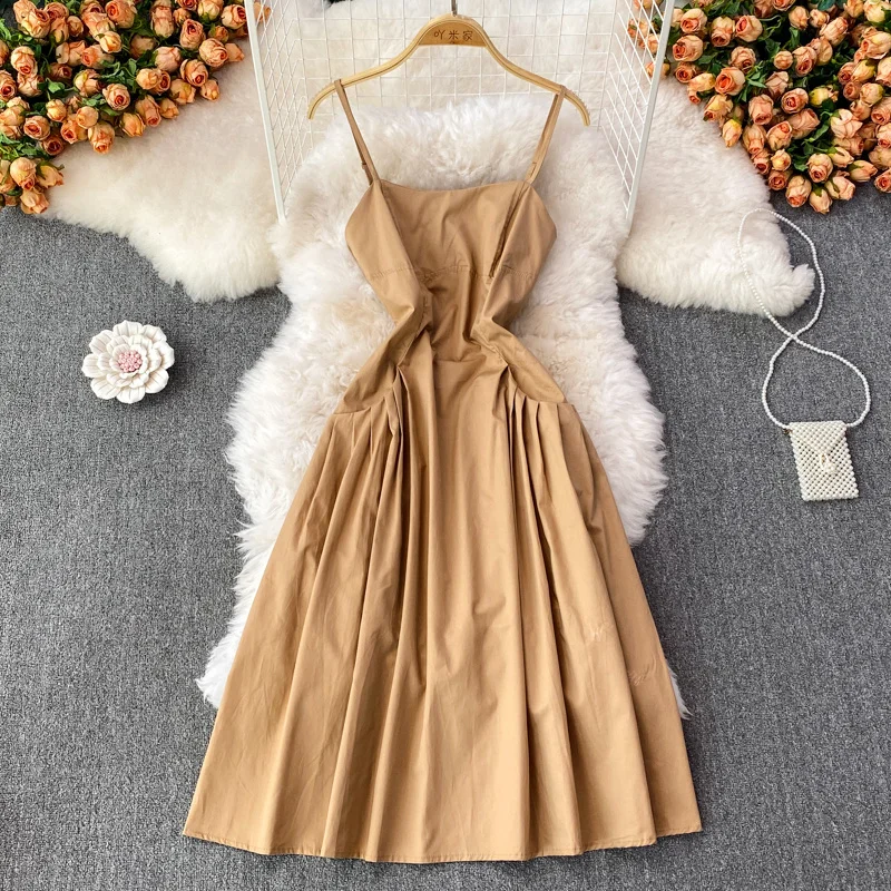 

Женское модное летнее платье, привлекательное пляжное платье-трапеция на бретелях-спагетти без рукавов, с открытой спиной, карманами и высокой талией