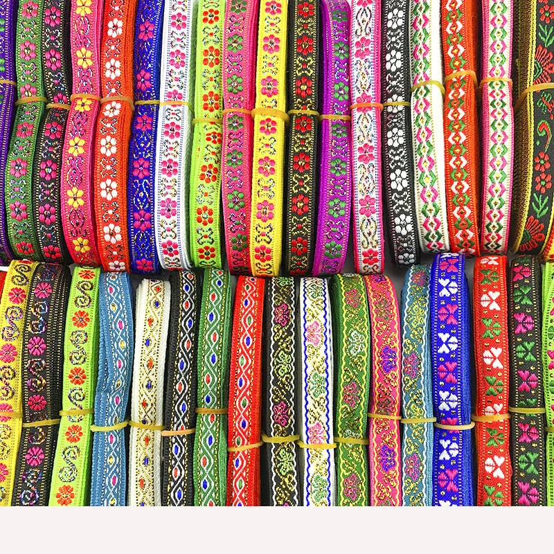 1cm Embroidery Vintage Ethnic Polyester Ribbon Lace Accessories Flower Trim DIY Clothes Bag Dress Decoration 7m/roll - купить по