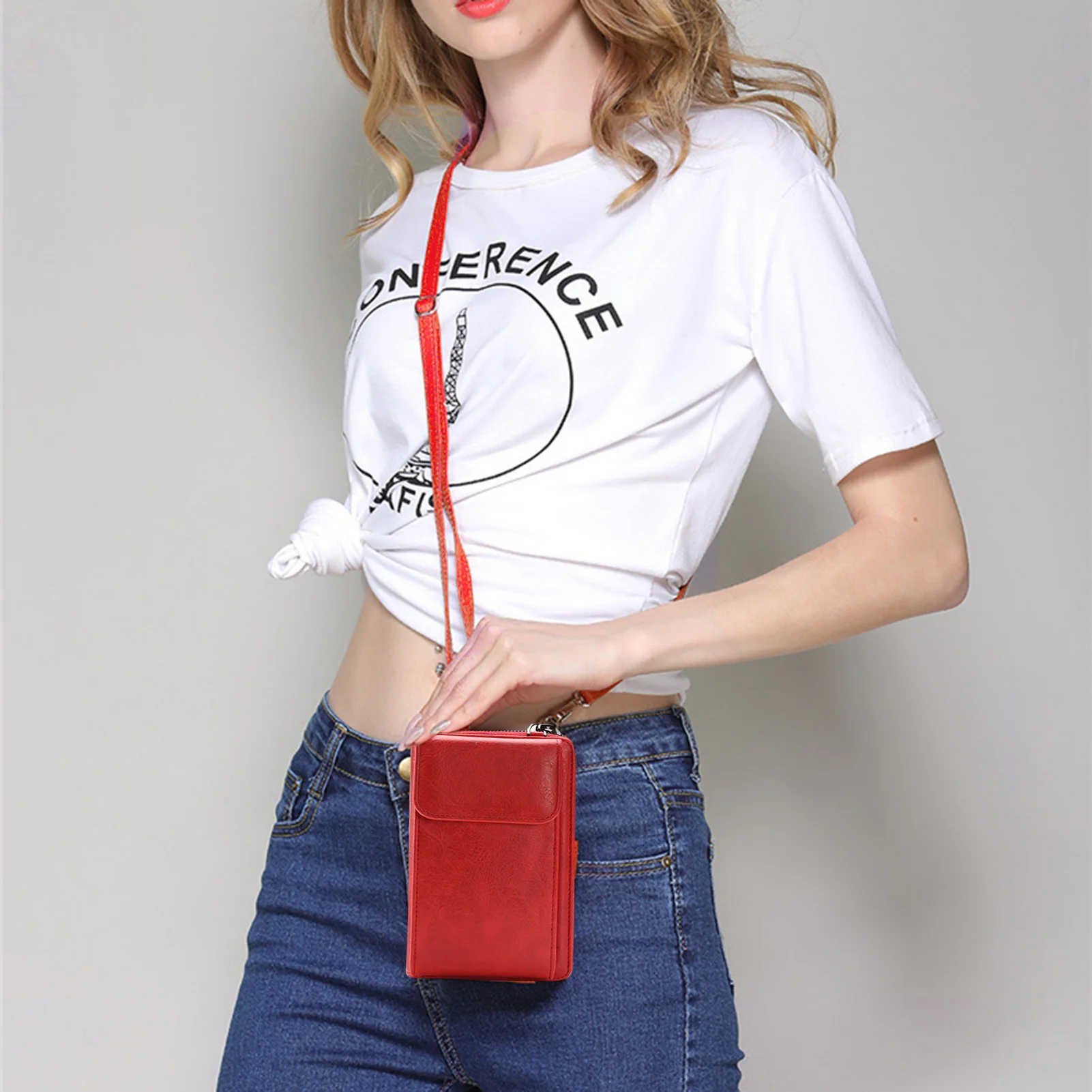 

Solid-color Cross-body Resistant To Water Wallet Portable Wear-Resistant Multi Layer PU Leather Phone Bag For Commute